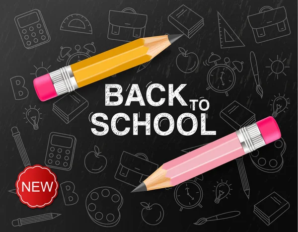 Back to school creative Vector realistic. Crayon painted chalk board fantasy poster. Sale promotion banners — Stock Vector