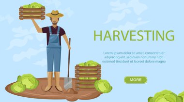 Adam, Vector 'un düz stilini biçiyor. Sonbahar mevsimi tarım broşürleri