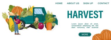 Van Vector 'u hasat et. Çiftçi sonbahar pankartı. Retro araba vintage tarzları