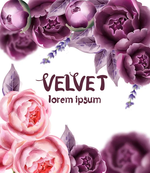 Rose flores boda tarjeta vector acuarela — Vector de stock