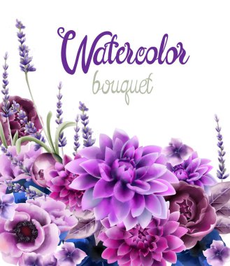 Sonbahar çiçek buket kartı vektör suluboya