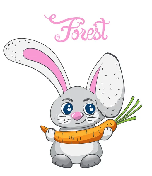 Caricature lapin souriant à la carotte — Image vectorielle