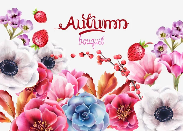 Ramo de bayas y flores de otoño — Vector de stock