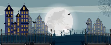 Kaleler, mezarlık ve yarasalar ile Cadılar Bayramı orman