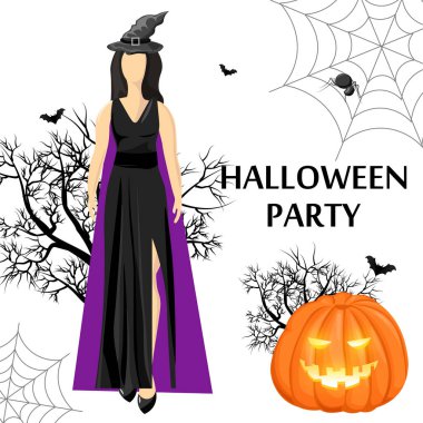 Cadı şapkagiyen kadın ile Cadılar Bayramı parti sitesi afiş