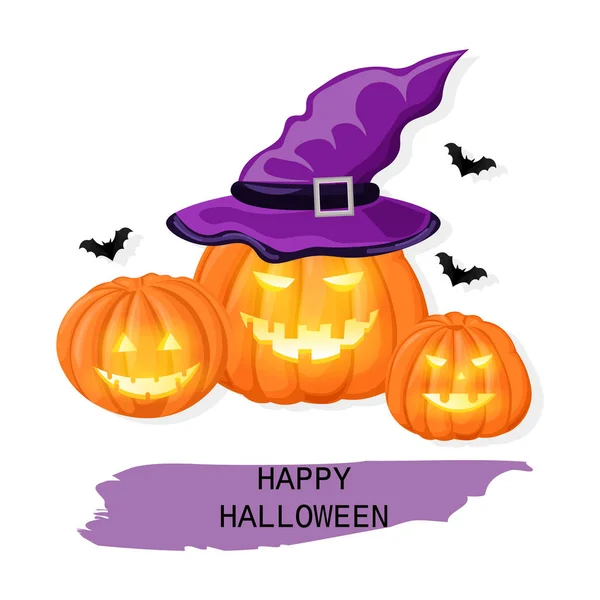 Pumpkins with witch hat — Stock Vector