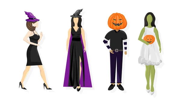 Conjunto de pessoas em roupa de Halloween — Vetor de Stock