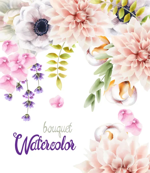 Aquarela flores e folhas buquê — Vetor de Stock