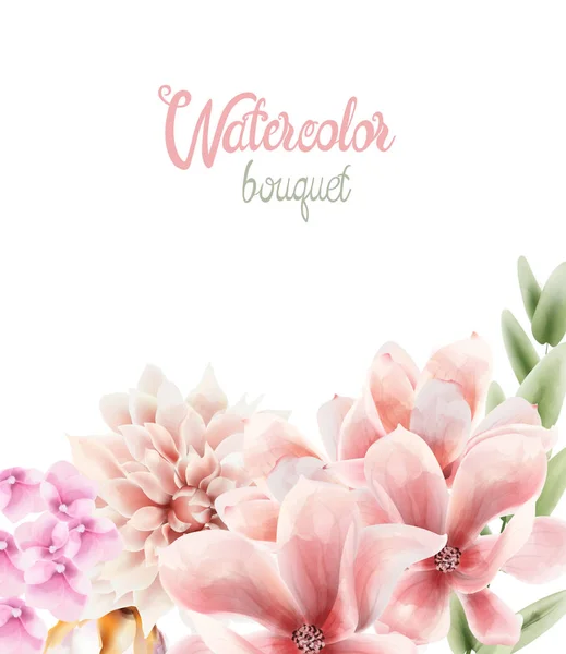 Akvarell virágok és levelek csokor — Stock Vector