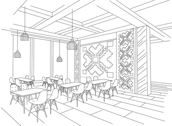 Sketsa interior restoran Moldavia - Stok Vektor