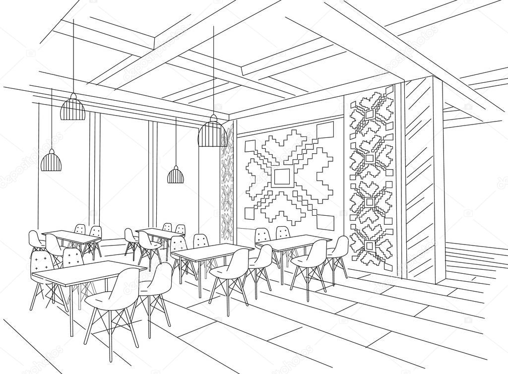 Interior sketch of Moldavian restaurant interior