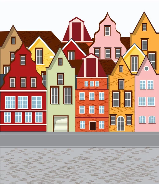 Stare miasto retro z kolorowymi budynkami — Wektor stockowy