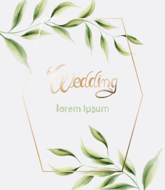 Çerçeveli ve yapraklı düğün kartı