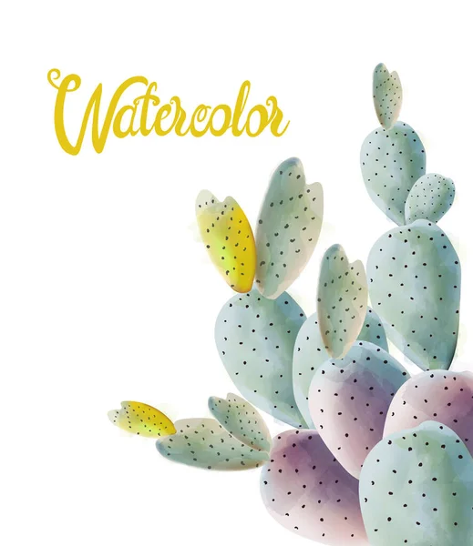 Bunga kaktus dengan warna air dengan warna yang berbeda. Vektor buket - Stok Vektor