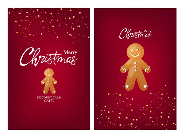 Cartões de Feliz Natal com biscoito de gengibre — Vetor de Stock