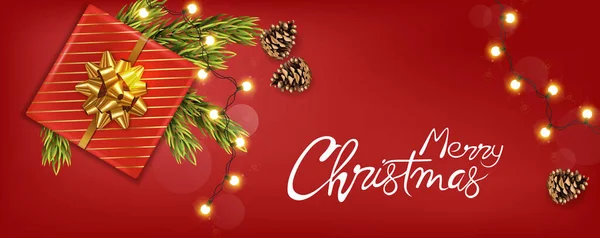 Feliz banner de Natal com decorações de férias — Vetor de Stock