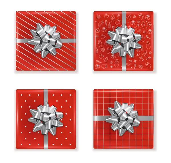 Vista superior de caixas de presente de Natal vermelho — Vetor de Stock