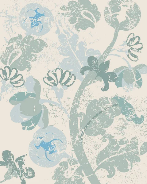 Fondo floral vintage con estilo grunge. Color verde pálido y beige — Archivo Imágenes Vectoriales
