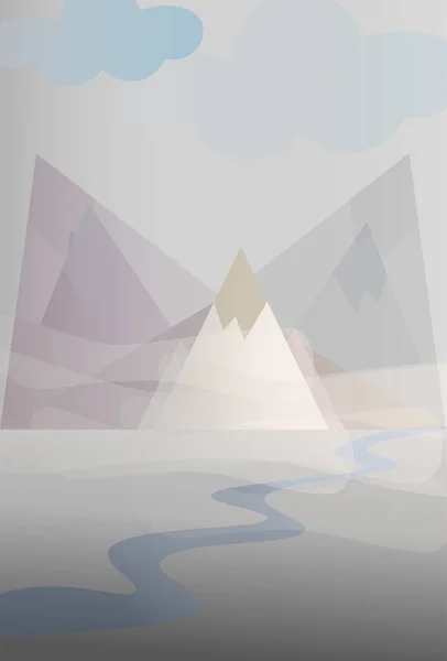 Geometrische schilderstuk van De bergen en rivier. Pastelkleuren — Stockvector