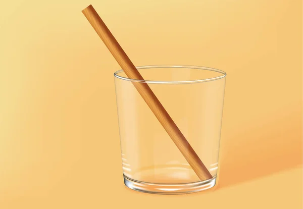Empty old fashioned glass with bamboo straw inside — Stock Vector