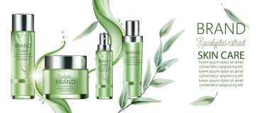 Yazı için yeri olan kozmetik seti. Okaliptüs özü. Gerçekçi.