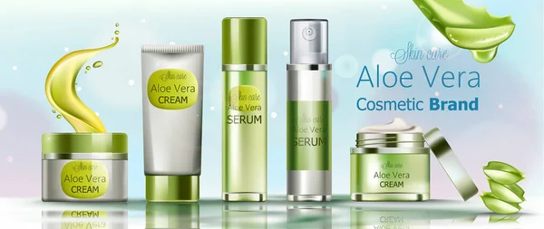 Set Creme und Serum Kosmetik für die Hautpflege. Kosmetikmarke Aloe vera — Stockvektor