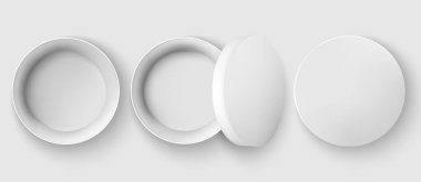 Üç kavanoz, bir kez açıldı mı, birinin kapağı açık, diğerinin de kapalı. Gerçekçi. 3B model ürün yerleştirme