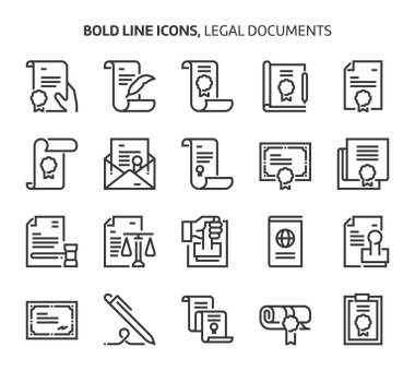 Legal documents , bold line icons clipart