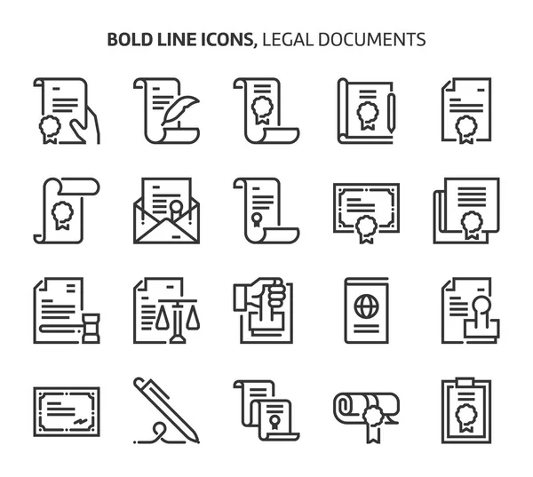 Juridische documenten, vette lijn pictogrammen — Stockvector