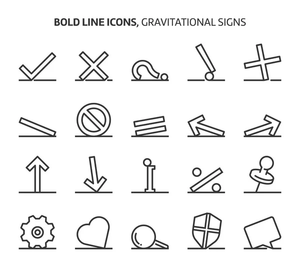 Sinais gravitacionais, ícones de linha negrito — Vetor de Stock