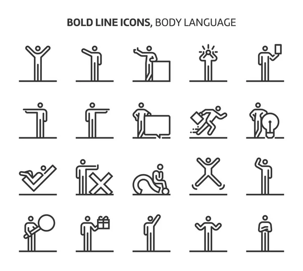 身体言語 太字の行のアイコン イラストは ベクトル 編集可能なストローク ピクセル完璧なファイルです 精度と品質のための目細工 — ストックベクタ