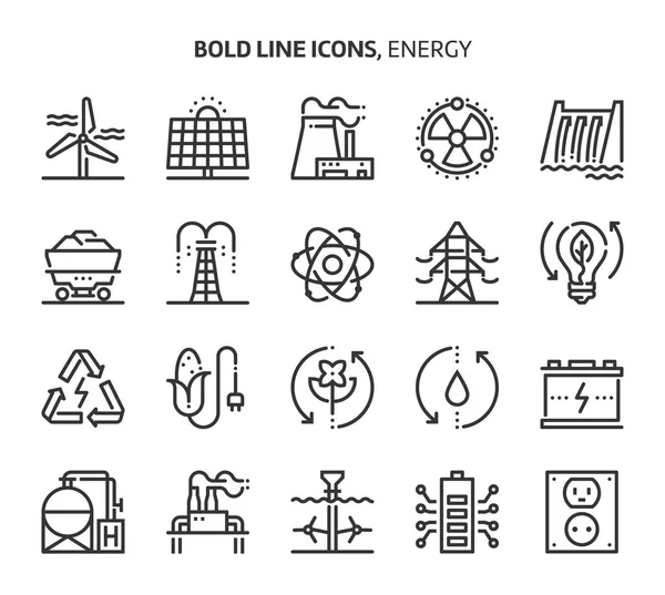 Énergie, icônes de ligne gras — Image vectorielle