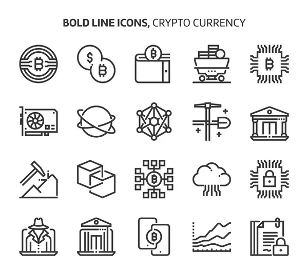 Kryptowährung Fettlinien Symbole Die Illustrationen Sind Ein Vektor Editierbarer Strich — Stockvektor