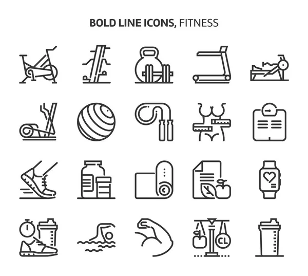 Fitness Icônes Ligne Audacieuses Les Illustrations Sont Vecteur Course Modifiable — Image vectorielle