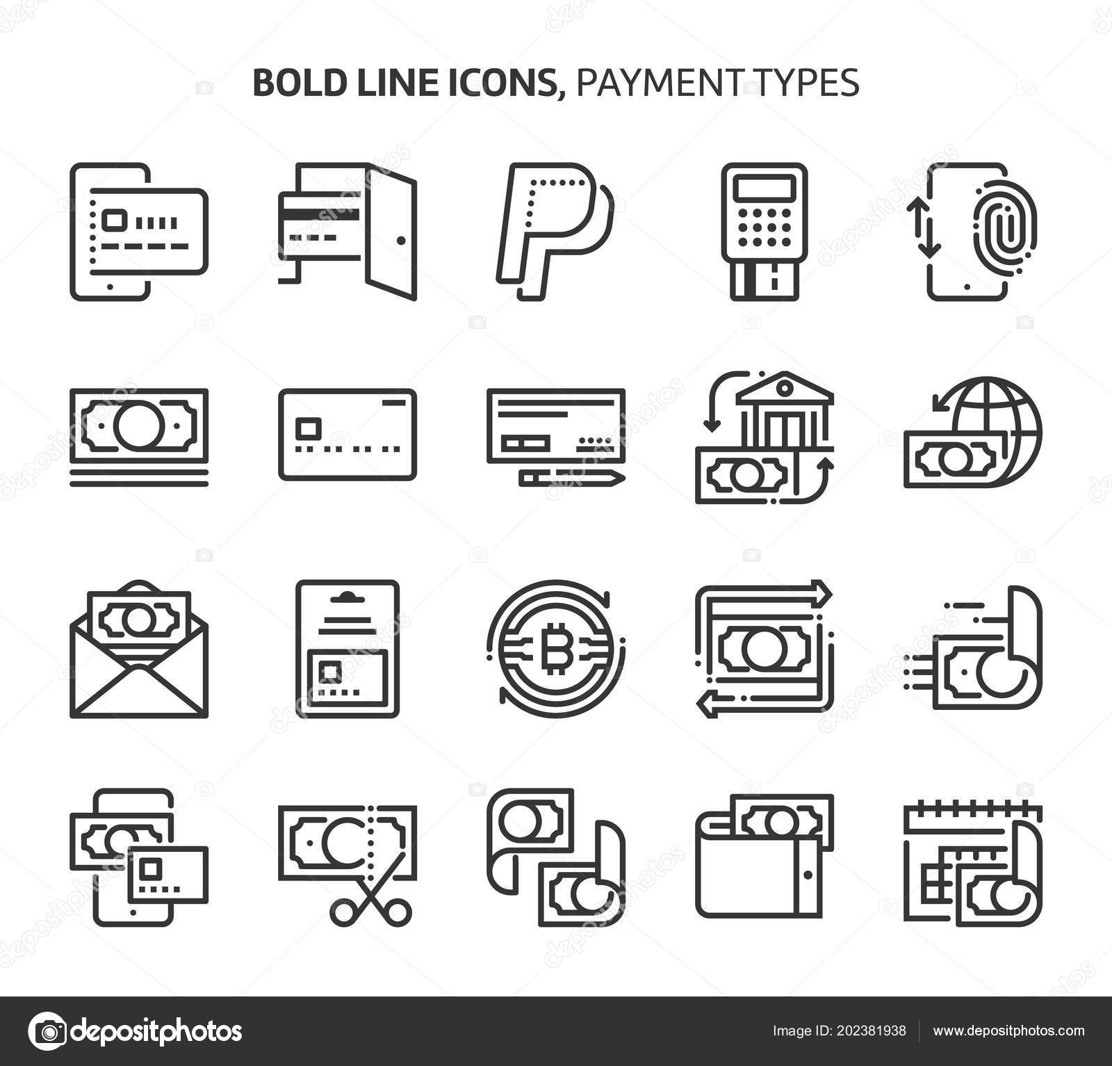 Types de paiement, icônes de ligne gras Vecteur par ©Howcolour