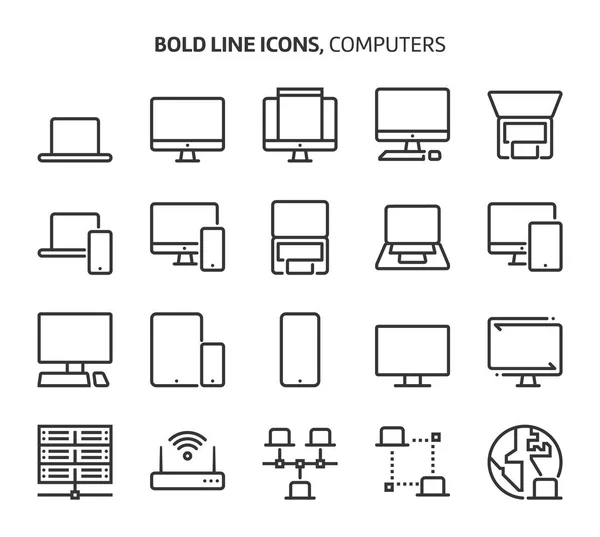 Computadoras Iconos Línea Negrita Las Ilustraciones Son Vector Carrera Editable — Archivo Imágenes Vectoriales