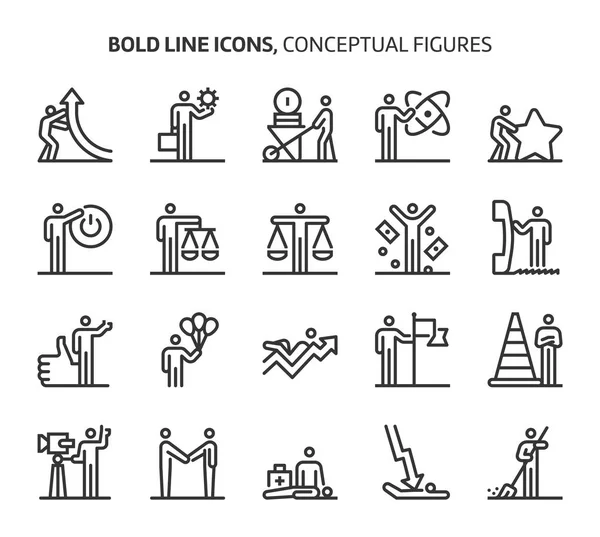Figuras conceptuales, iconos de línea en negrita — Archivo Imágenes Vectoriales