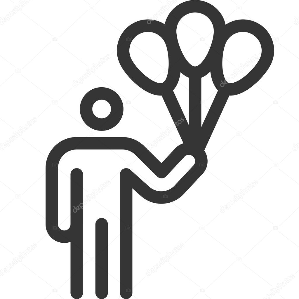 Baloons, bold line stick figure icon. The illustration is vector, editable stroke, 48x48 pixel perfect. Crafted with precision and eye for quality.