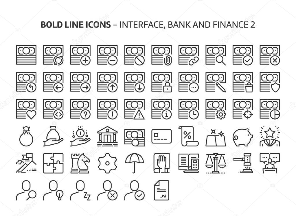 Bank and finance, bold line icons. The illustrations are a vector, editable stroke, 48x48 pixel perfect files. Crafted with precision and eye for quality.