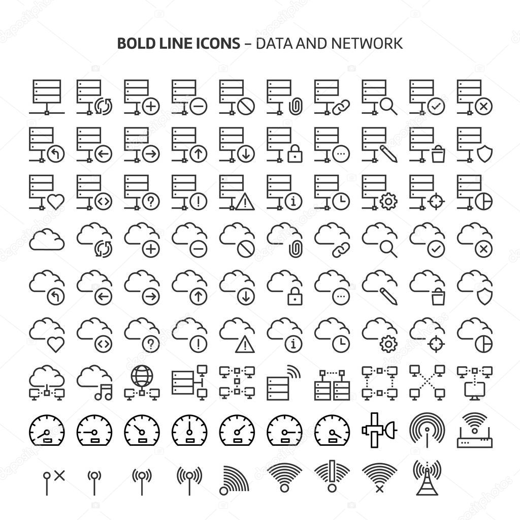 Data and network, bold line icons. The illustrations are a vector, editable stroke, 48x48 pixel perfect files. Crafted with precision and eye for quality.