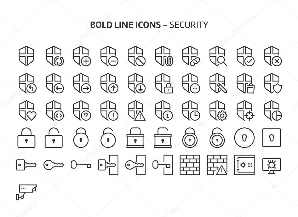 Security, bold line icons. The illustrations are a vector, editable stroke, 48x48 pixel perfect files. Crafted with precision and eye for quality.