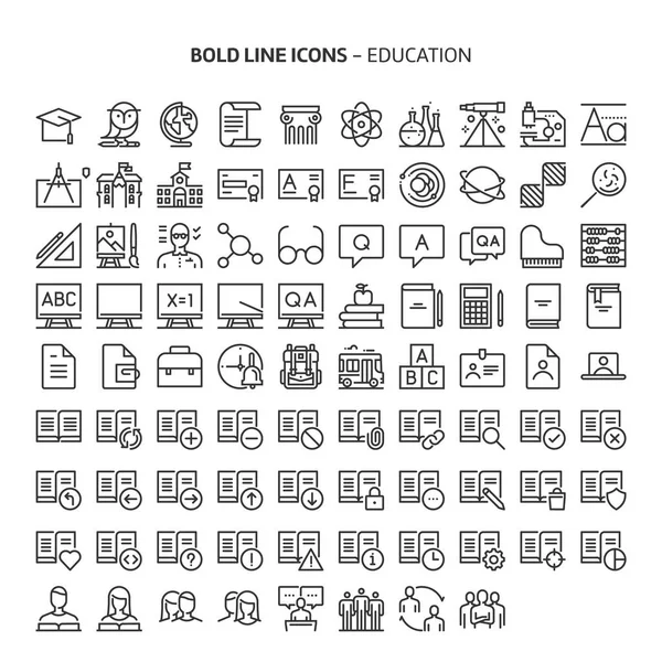 Educación, iconos de línea en negrita — Archivo Imágenes Vectoriales