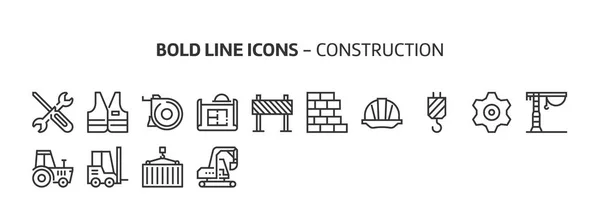 Construction Icônes Ligne Audacieuses Les Illustrations Sont Vecteur Course Modifiable — Image vectorielle