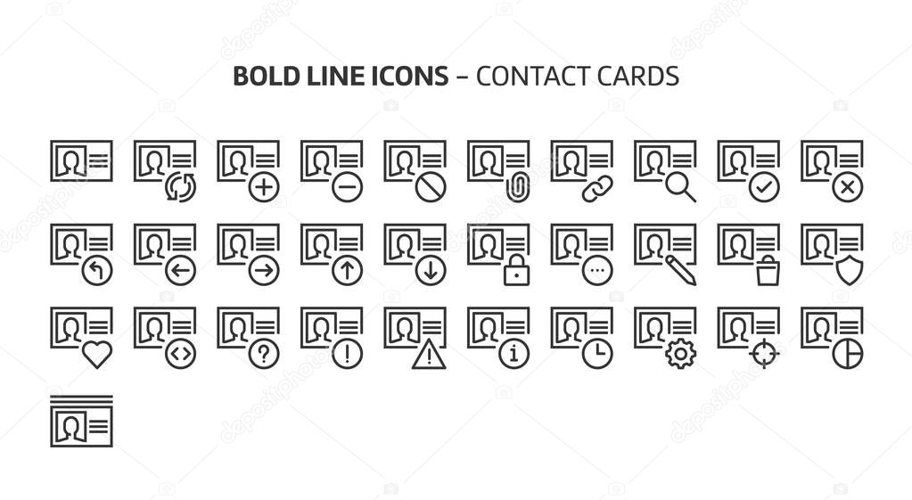 Contact cards, bold line icons. The illustrations are a vector, editable stroke, 48x48 pixel perfect files. Crafted with precision and eye for quality.