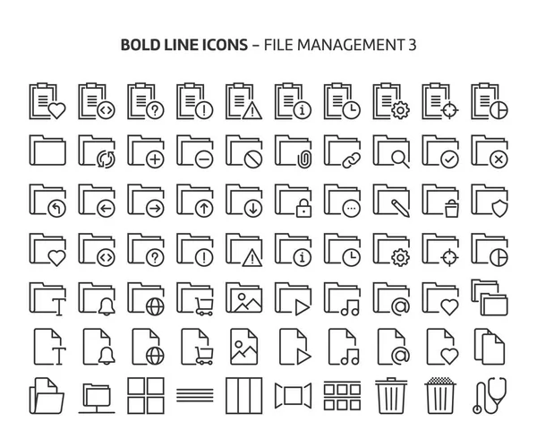 Fájl Kezelés Merész Vonal Ikonok Illusztrációk Vektor Szerkeszthető Stroke Képpont — Stock Vector