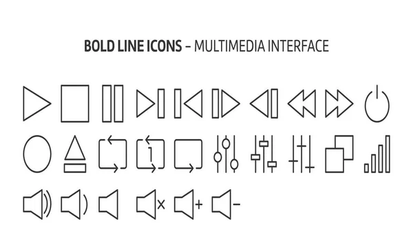 Boutons Multimédia Icônes Ligne Gras Les Illustrations Sont Vecteur Course — Image vectorielle