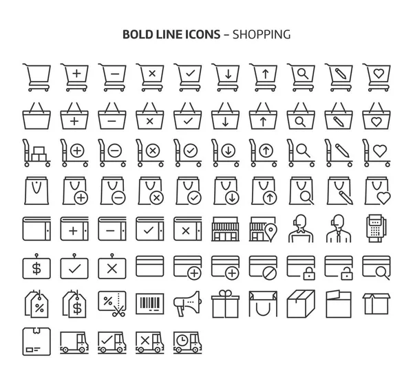 Winkelen Vette Lijn Pictogrammen Illustraties Zijn Een Vector Bewerkbare Beroerte — Stockvector