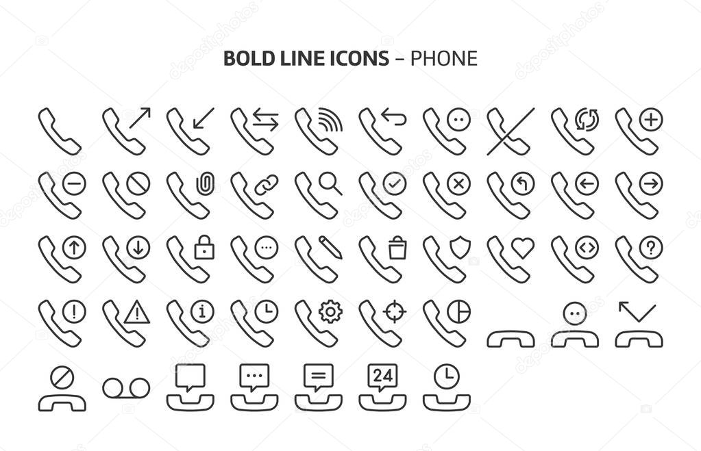Mobile phones, bold line icons. The illustrations are a vector, editable stroke, 48x48 pixel perfect files. Crafted with precision and eye for quality.