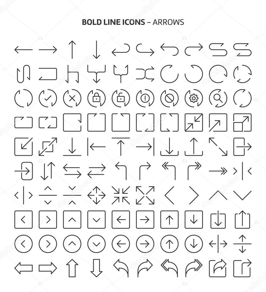 Arrows, bold line icons. The illustrations are a vector, editable stroke, 48x48 pixel perfect files. Crafted with precision and eye for quality.