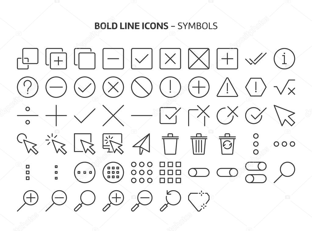 Symbols, bold line icons. The illustrations are a vector, editable stroke, 48x48 pixel perfect files. Crafted with precision and eye for quality.